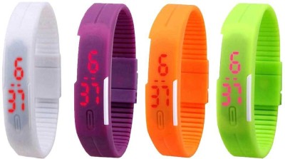 NS18 Silicone Led Magnet Band Combo of 4 White, Purple, Orange And Green Digital Watch  - For Boys & Girls   Watches  (NS18)