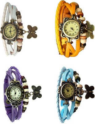 

Kissu Vintage Rakhi Combo of 4 White, Purple, Yellow And Sky Blue Watch - For Women