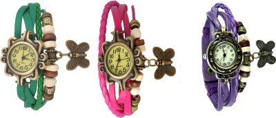 NS18 Vintage Butterfly Rakhi Watch Combo of 3 Green, Pink And Purple Analog Watch  - For Women   Watches  (NS18)