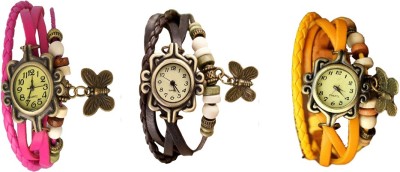NS18 Vintage Butterfly Rakhi Combo of 3 Pink, Brown And Yellow Analog Watch  - For Women   Watches  (NS18)