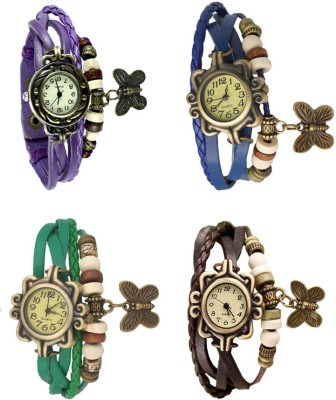 NS18 Vintage Butterfly Rakhi Combo of 4 Purple, Green, Blue And Brown Analog Watch  - For Women   Watches  (NS18)