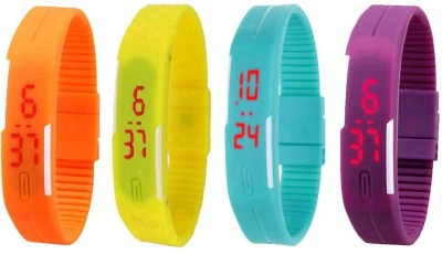 NS18 Silicone Led Magnet Band Watch Combo of 4 Orange, Yellow, Sky Blue And Purple Digital Watch  - For Couple   Watches  (NS18)