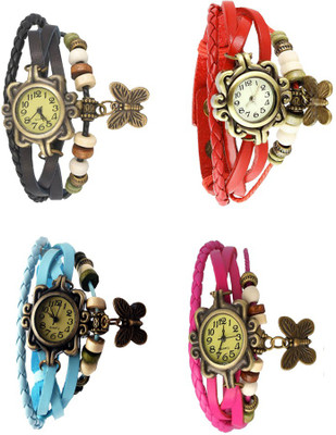 

Kissu Vintage Rakhi Combo of 4 Black, Sky Blue, Red And Pink Watch - For Women