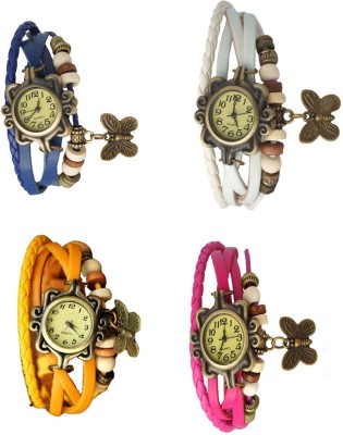 NS18 Vintage Butterfly Rakhi Combo of 4 Blue, Yellow, White And Pink Analog Watch  - For Women   Watches  (NS18)