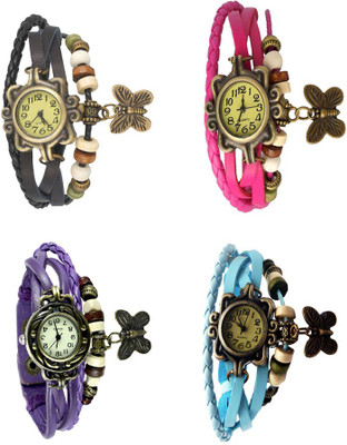 

NS18 Vintage Butterfly Rakhi Combo of 4 Black, Purple, Pink And Sky Blue Watch - For Women