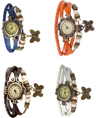 NS18 Vintage Butterfly Rakhi Combo of 4 Blue, Brown, Orange And White Analog Watch  - For Women   Watches  (NS18)