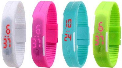 NS18 Silicone Led Magnet Band Combo of 4 White, Pink, Sky Blue And Green Digital Watch  - For Boys & Girls   Watches  (NS18)