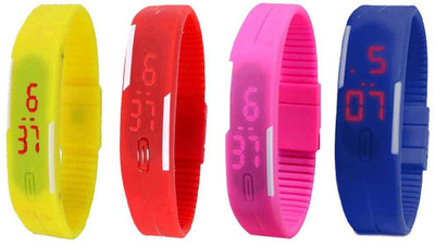 

NS18 Silicone Led Magnet Band Combo of 4 Yellow, Red, Pink And Blue Watch - For Boys & Girls