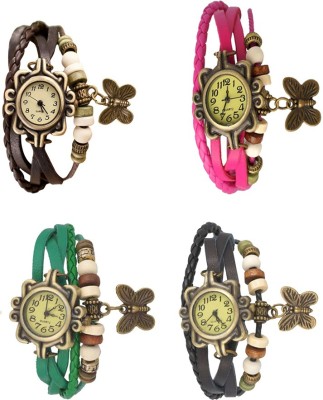NS18 Vintage Butterfly Rakhi Combo of 4 Brown, Green, Pink And Black Analog Watch  - For Women   Watches  (NS18)