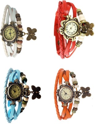 NS18 Vintage Butterfly Rakhi Combo of 4 White, Sky Blue, Red And Orange Analog Watch  - For Women   Watches  (NS18)