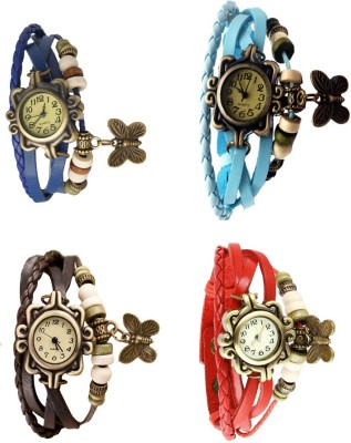 NS18 Vintage Butterfly Rakhi Combo of 4 Blue, Brown, Sky Blue And Red Analog Watch  - For Women   Watches  (NS18)