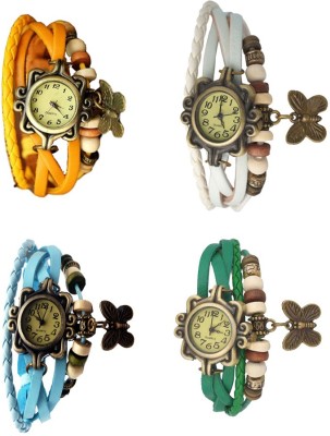 NS18 Vintage Butterfly Rakhi Combo of 4 Yellow, Sky Blue, White And Green Analog Watch  - For Women   Watches  (NS18)