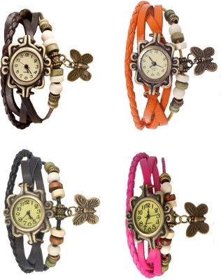 NS18 Vintage Butterfly Rakhi Combo of 4 Brown, Black, Orange And Pink Analog Watch  - For Women   Watches  (NS18)