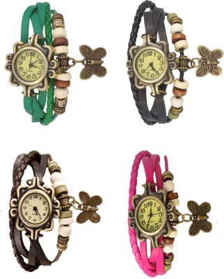NS18 Vintage Butterfly Rakhi Combo of 4 Green, Brown, Black And Pink Analog Watch  - For Women   Watches  (NS18)