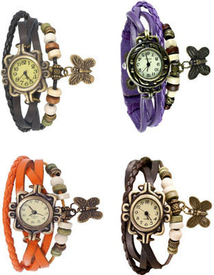 NS18 Vintage Butterfly Rakhi Combo of 4 Black, Orange, Purple And Brown Analog Watch  - For Women   Watches  (NS18)