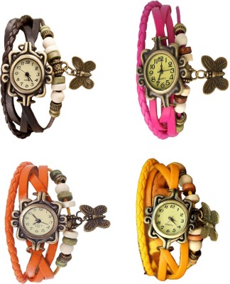 NS18 Vintage Butterfly Rakhi Combo of 4 Brown, Orange, Pink And Yellow Analog Watch  - For Women   Watches  (NS18)
