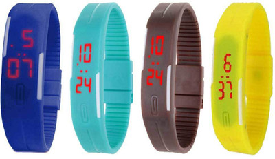 Kissu Led Magnet Band Combo of 4 Blue, Sky Blue, Brown And Yellow Watch - For Men & Women