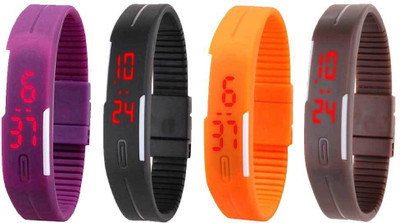 

Kissu Led Magnet Band Combo of 4 Purple, Black, Orange And Brown Watch - For Men & Women