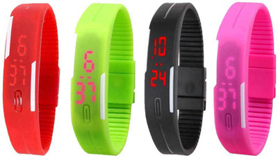 

NS18 Silicone Led Magnet Band Combo of 4 Red, Green, Black And Pink Watch - For Boys & Girls