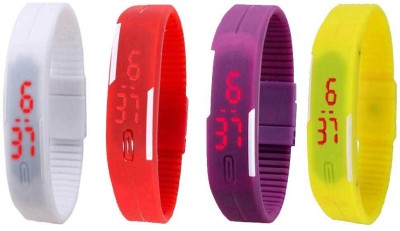 NS18 Silicone Led Magnet Band Combo of 4 White, Red, Purple And Yellow Digital Watch  - For Boys & Girls   Watches  (NS18)