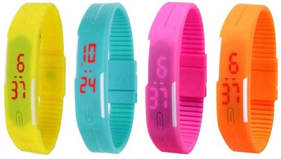 NS18 Silicone Led Magnet Band Combo of 4 Yellow, Sky Blue, Pink And Orange Digital Watch  - For Boys & Girls   Watches  (NS18)