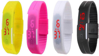 

Kissu Led Magnet Band Combo of 4 Yellow, Pink, White And Black Watch - For Men & Women