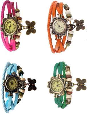 NS18 Vintage Butterfly Rakhi Combo of 4 Pink, Sky Blue, Orange And Green Analog Watch  - For Women   Watches  (NS18)