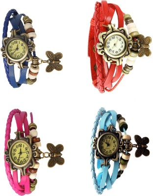 NS18 Vintage Butterfly Rakhi Combo of 4 Blue, Pink, Red And Sky Blue Analog Watch  - For Women   Watches  (NS18)