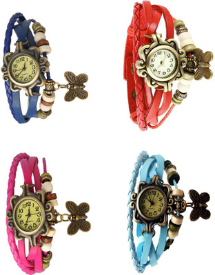 NS18 Vintage Butterfly Rakhi Combo of 4 Blue, Pink, Red And Sky Blue Analog Watch  - For Women   Watches  (NS18)