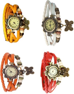NS18 Vintage Butterfly Rakhi Combo of 4 Yellow, Orange, White And Red Analog Watch  - For Women   Watches  (NS18)