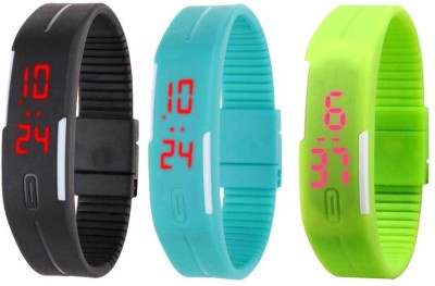 NS18 Silicone Led Magnet Band Combo of 3 Black, Sky Blue And Green Digital Watch  - For Boys & Girls   Watches  (NS18)