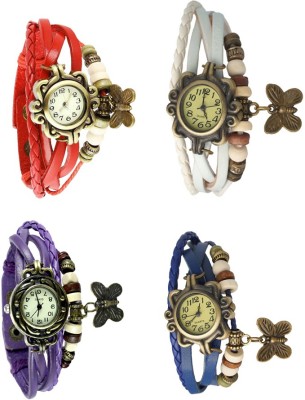 NS18 Vintage Butterfly Rakhi Combo of 4 Red, Purple, White And Blue Analog Watch  - For Women   Watches  (NS18)