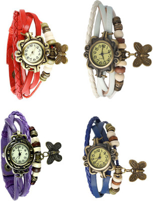 NS18 Vintage Butterfly Rakhi Combo of 4 Red, Purple, White And Blue Analog Watch  - For Women   Watches  (NS18)