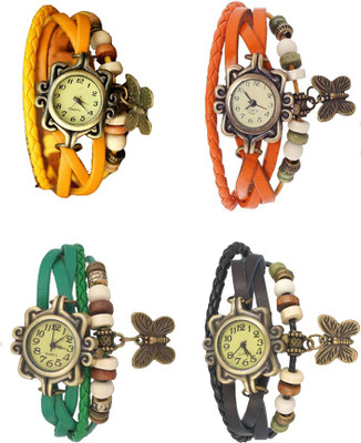 

NS18 Vintage Butterfly Rakhi Combo of 4 Yellow, Green, Orange And Black Watch - For Women