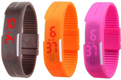 

Kissu Led Band Watch Combo of 3 Brown, Orange And Pink Watch - For Couple