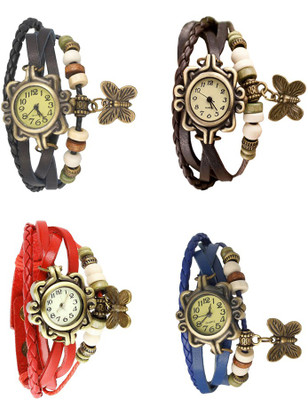 

NS18 Vintage Butterfly Rakhi Combo of 4 Black, Red, Brown And Blue Watch - For Women