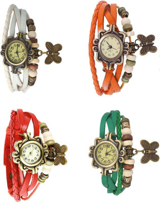 

NS18 Vintage Butterfly Rakhi Combo of 4 White, Red, Orange And Green Watch - For Women