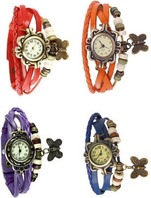 View NS18 Vintage Butterfly Rakhi Combo of 4 Red, Purple, Orange And Blue Analog Watch  - For Women Wrist Watches Price Online(NS18)
