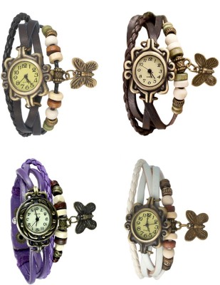 NS18 Vintage Butterfly Rakhi Combo of 4 Black, Purple, Brown And White Analog Watch  - For Women   Watches  (NS18)