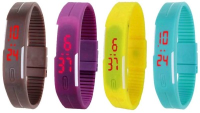 NS18 Silicone Led Magnet Band Watch Combo of 4 Brown, Purple, Yellow And Sky Blue Digital Watch  - For Couple   Watches  (NS18)