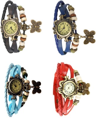 NS18 Vintage Butterfly Rakhi Combo of 4 Black, Sky Blue, Blue And Red Analog Watch  - For Women   Watches  (NS18)