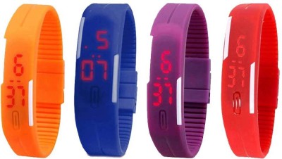 NS18 Silicone Led Magnet Band Watch Combo of 4 Orange, Blue, Purple And Red Digital Watch  - For Couple   Watches  (NS18)