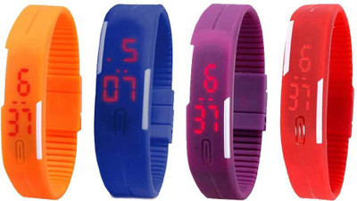 

NS18 Silicone Led Magnet Band Watch Combo of 4 Orange, Blue, Purple And Red Watch - For Couple