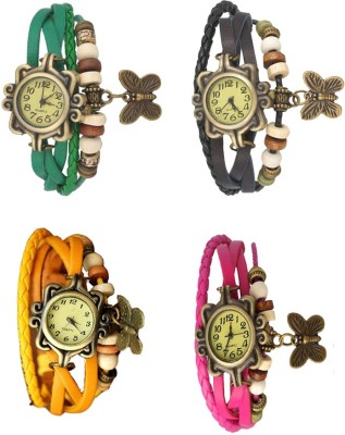 NS18 Vintage Butterfly Rakhi Combo of 4 Green, Yellow, Black And Pink Analog Watch  - For Women   Watches  (NS18)
