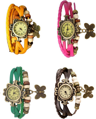 

NS18 Vintage Butterfly Rakhi Combo of 4 Yellow, Green, Pink And Brown Watch - For Women