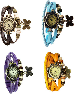 

Kissu Vintage Rakhi Combo of 4 Brown, Purple, Sky Blue And Yellow Watch - For Women