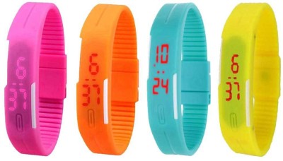 NS18 Silicone Led Magnet Band Combo of 4 Pink, Orange, Sky Blue And Yellow Digital Watch  - For Boys & Girls   Watches  (NS18)