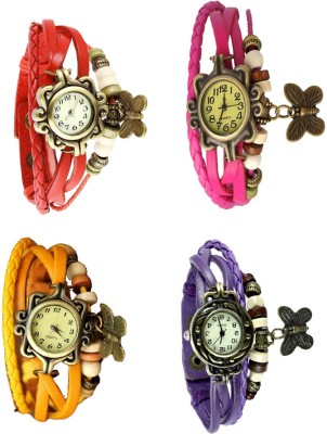 NS18 Vintage Butterfly Rakhi Combo of 4 Red, Yellow, Pink And Purple Analog Watch  - For Women   Watches  (NS18)