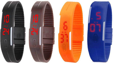 

Kissu Led Magnet Band Combo of 4 Black, Brown, Orange And Blue Watch - For Men & Women