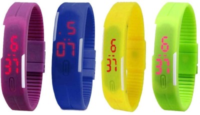 NS18 Silicone Led Magnet Band Combo of 4 Purple, Blue, Yellow And Green Digital Watch  - For Boys & Girls   Watches  (NS18)